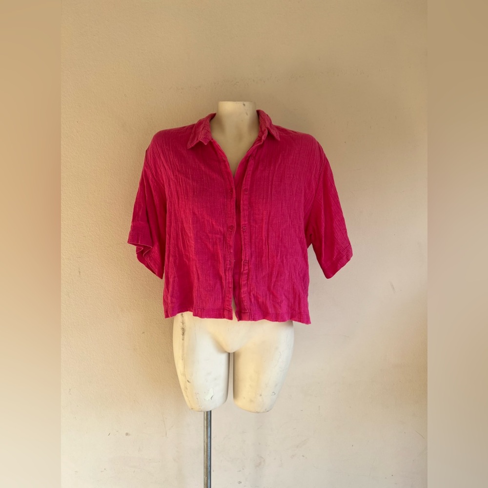 Womens Pink Button Up Top